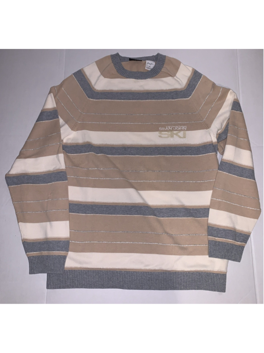 Vintage Sean John Men's Striped Long Sleeve Crewneck Sweater Early 2000’s *flaw*